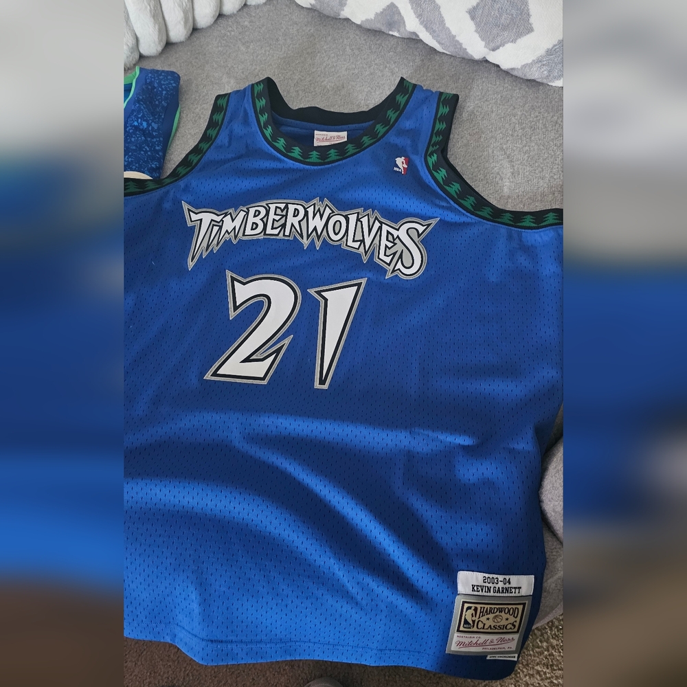 Mitchell & Ness Blue and Green Timberwolves Jersey